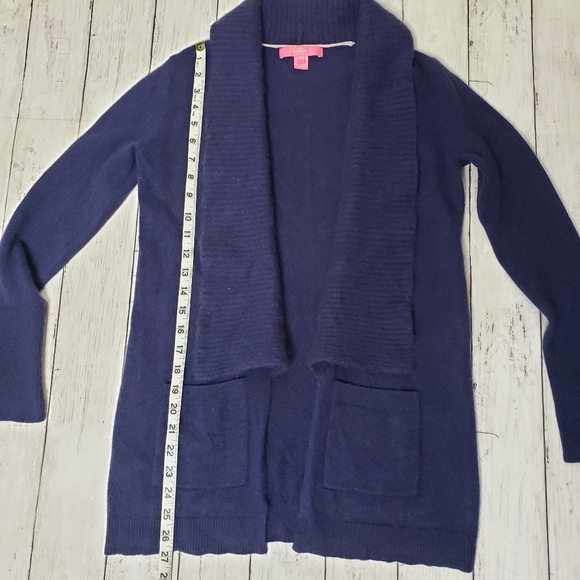 Lilly Pulitzer Sweater Open Cardigan Small Navy Blue Cashmere Norwood Pockets - Picture 15 of 16